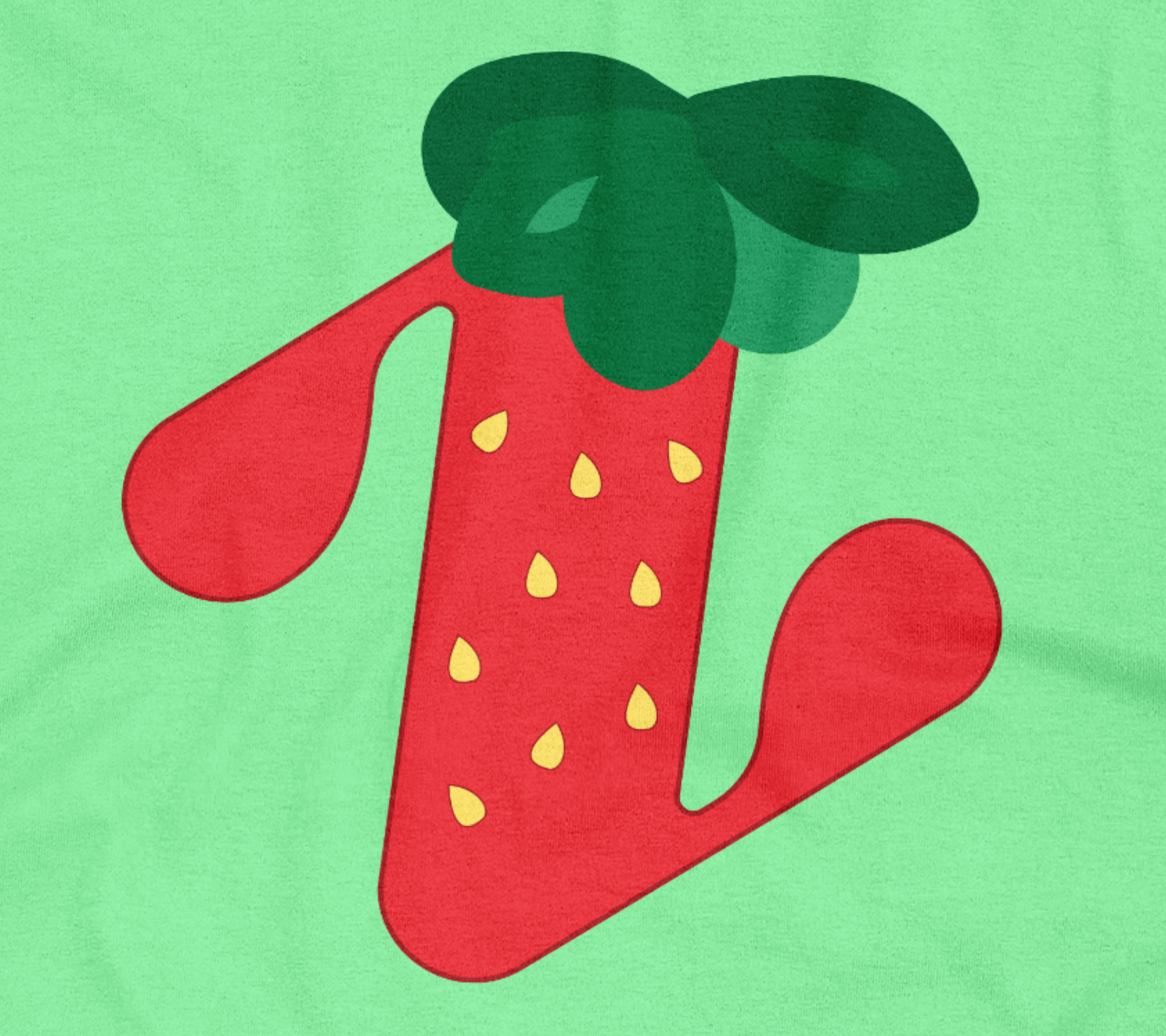 Closeup of green strawberry Zamfam tee.