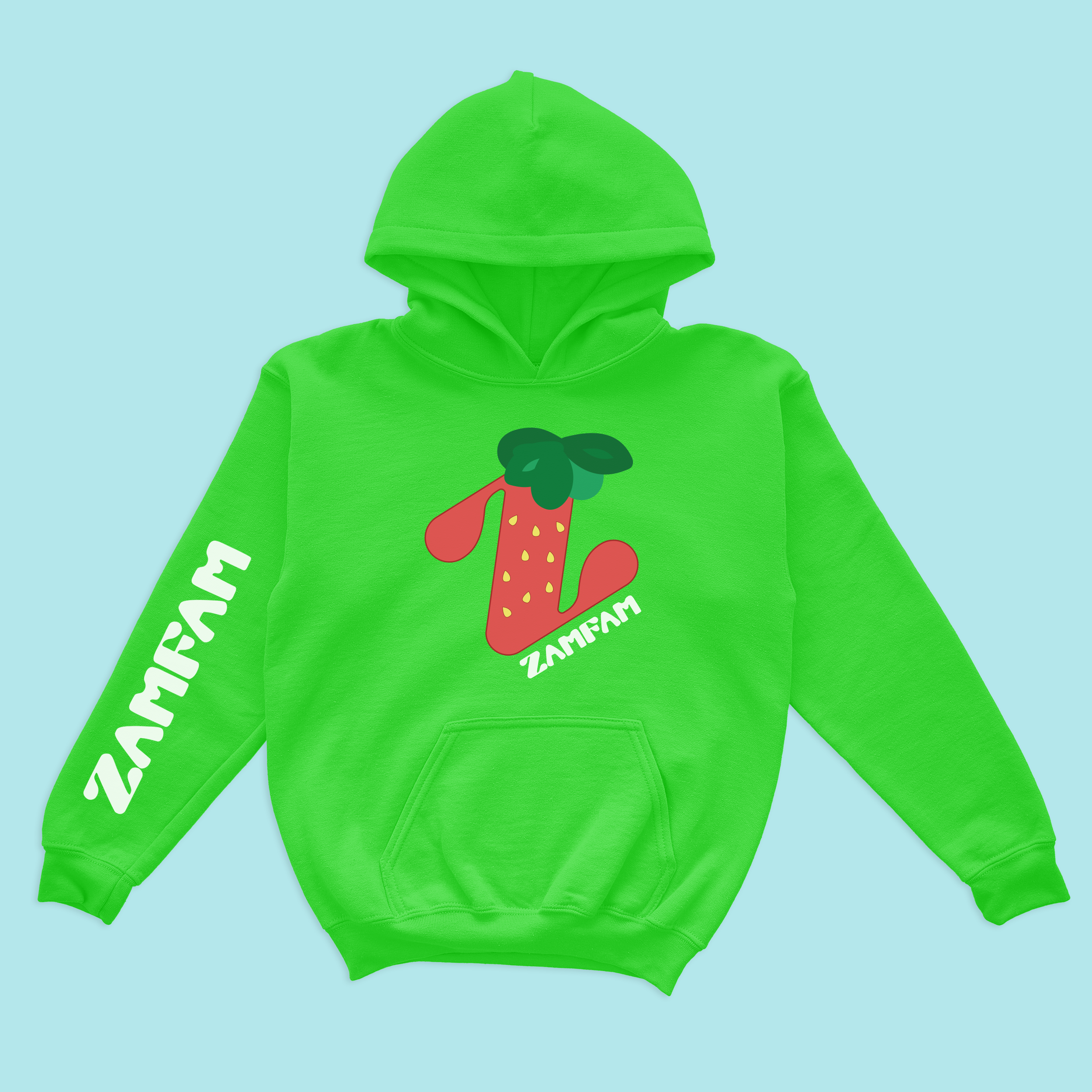 Green strawberry Zamfam hoodie.