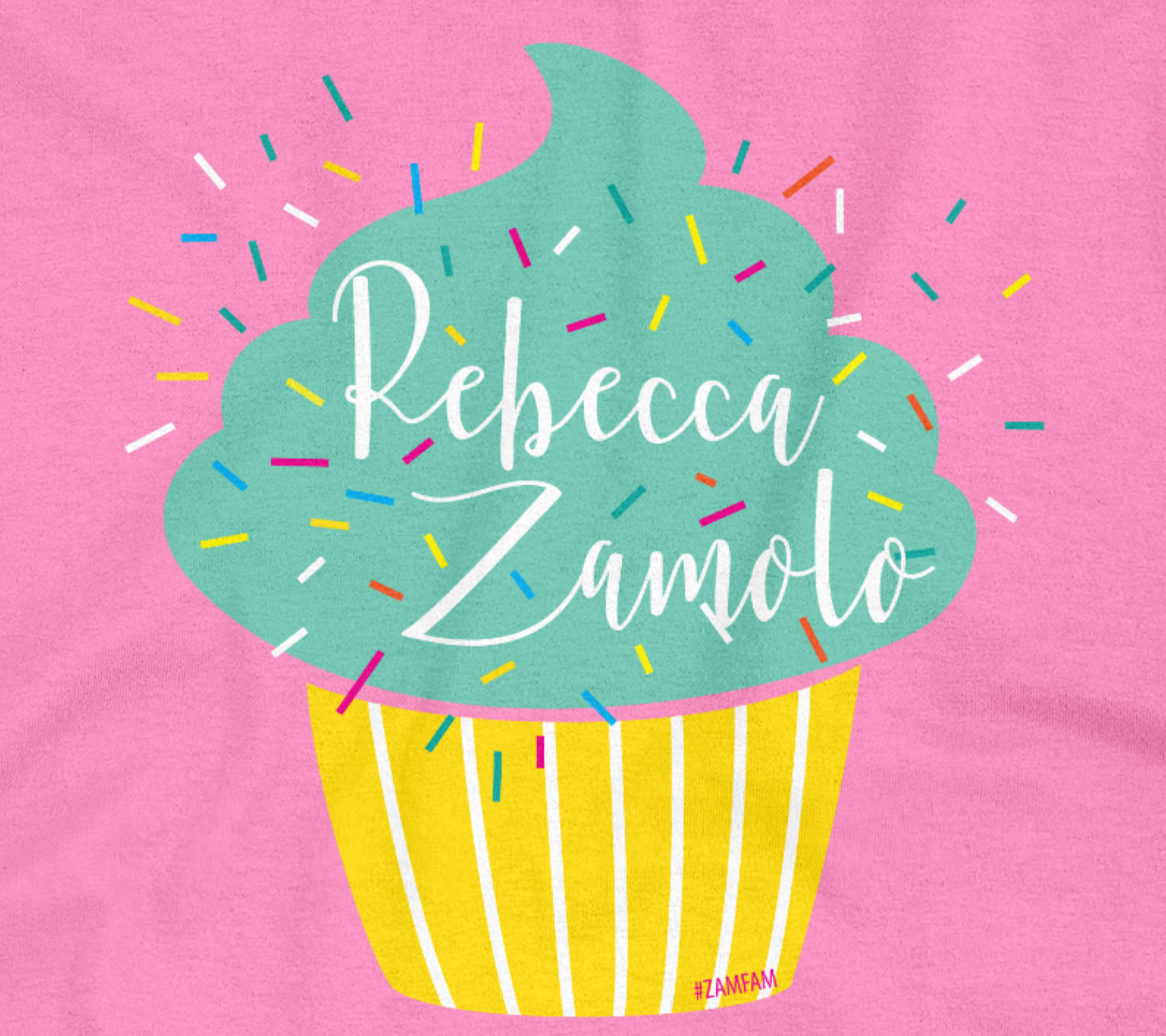 Close up of the cupcake tee featuring a cupcake design and confetti.
