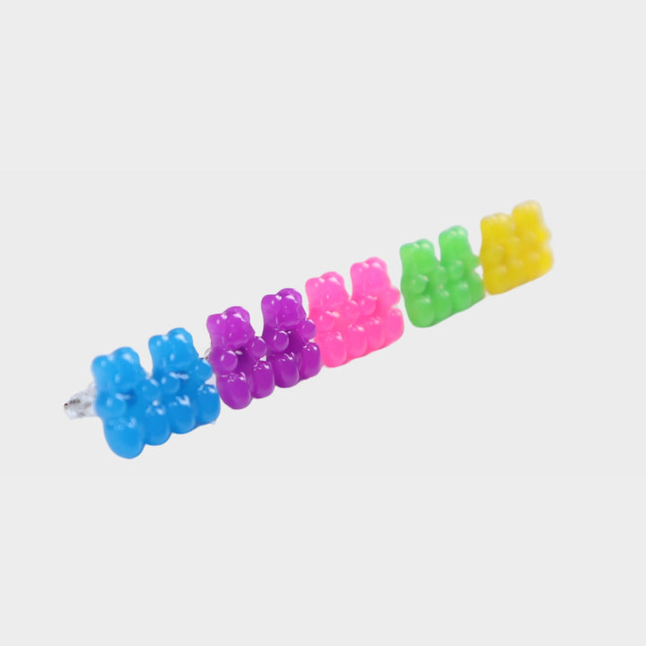 Rebecca Zamolo's Gummy Bear earrings in five different colors