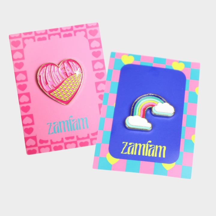 Zamfam and Rainbow enamel pins