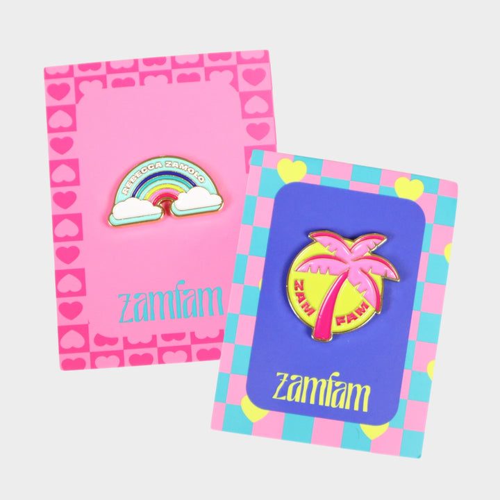 Rebecca Zamolo Rainbow and Zamfam Palm Tree enamel pin