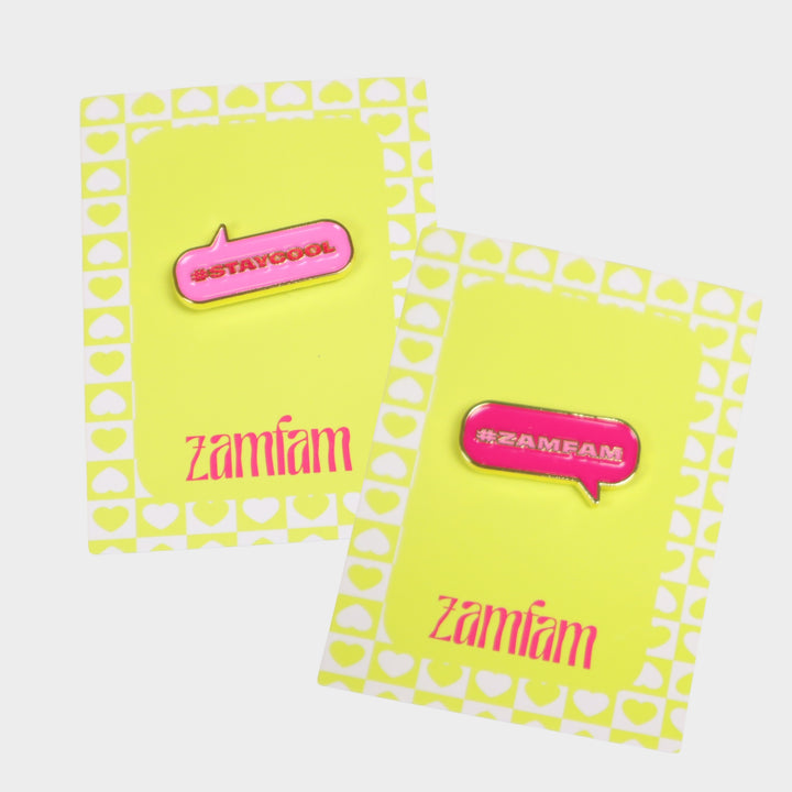 #StayCool and #Zamfam enamel pins