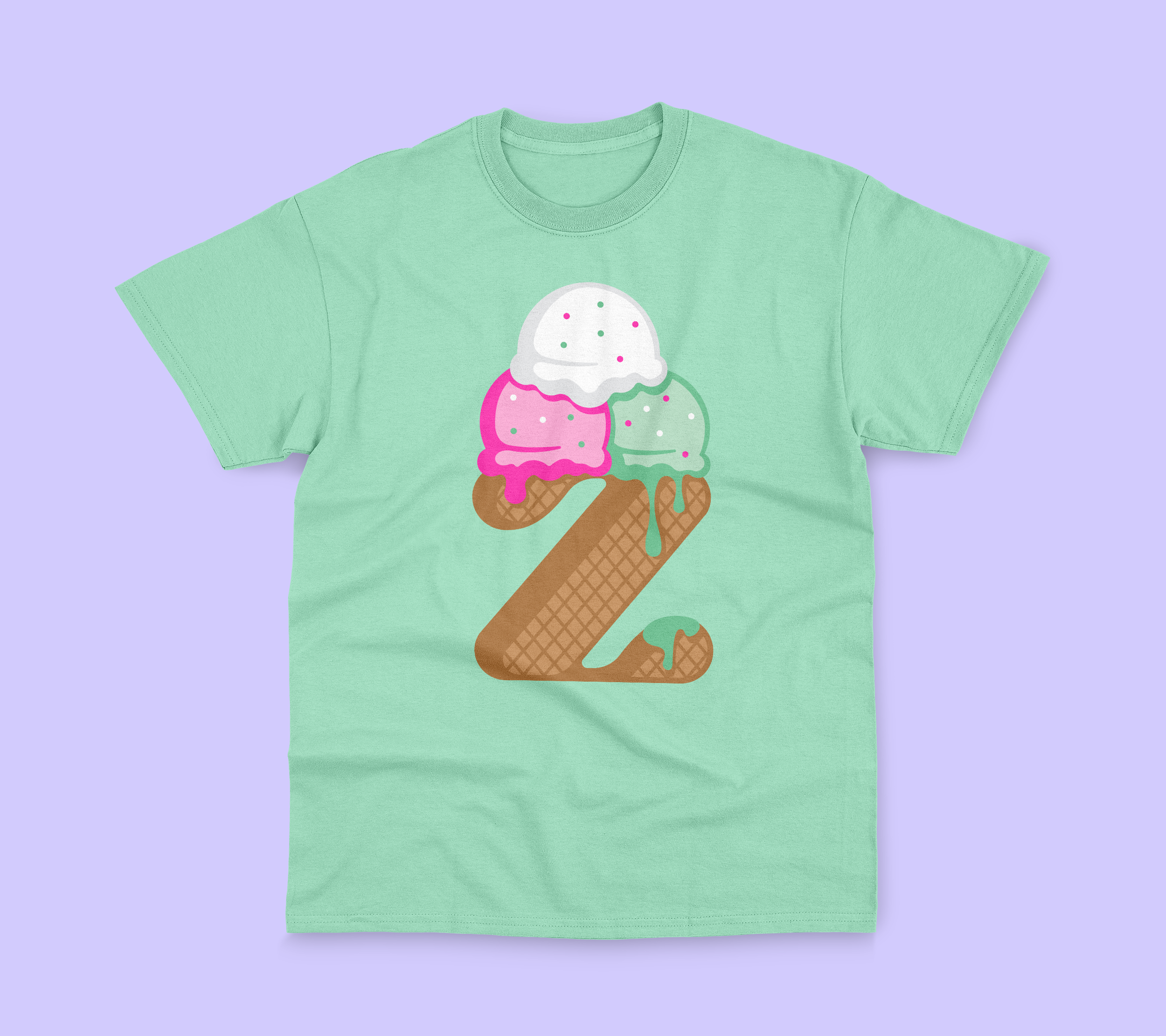 Green tee with an ice cream design.