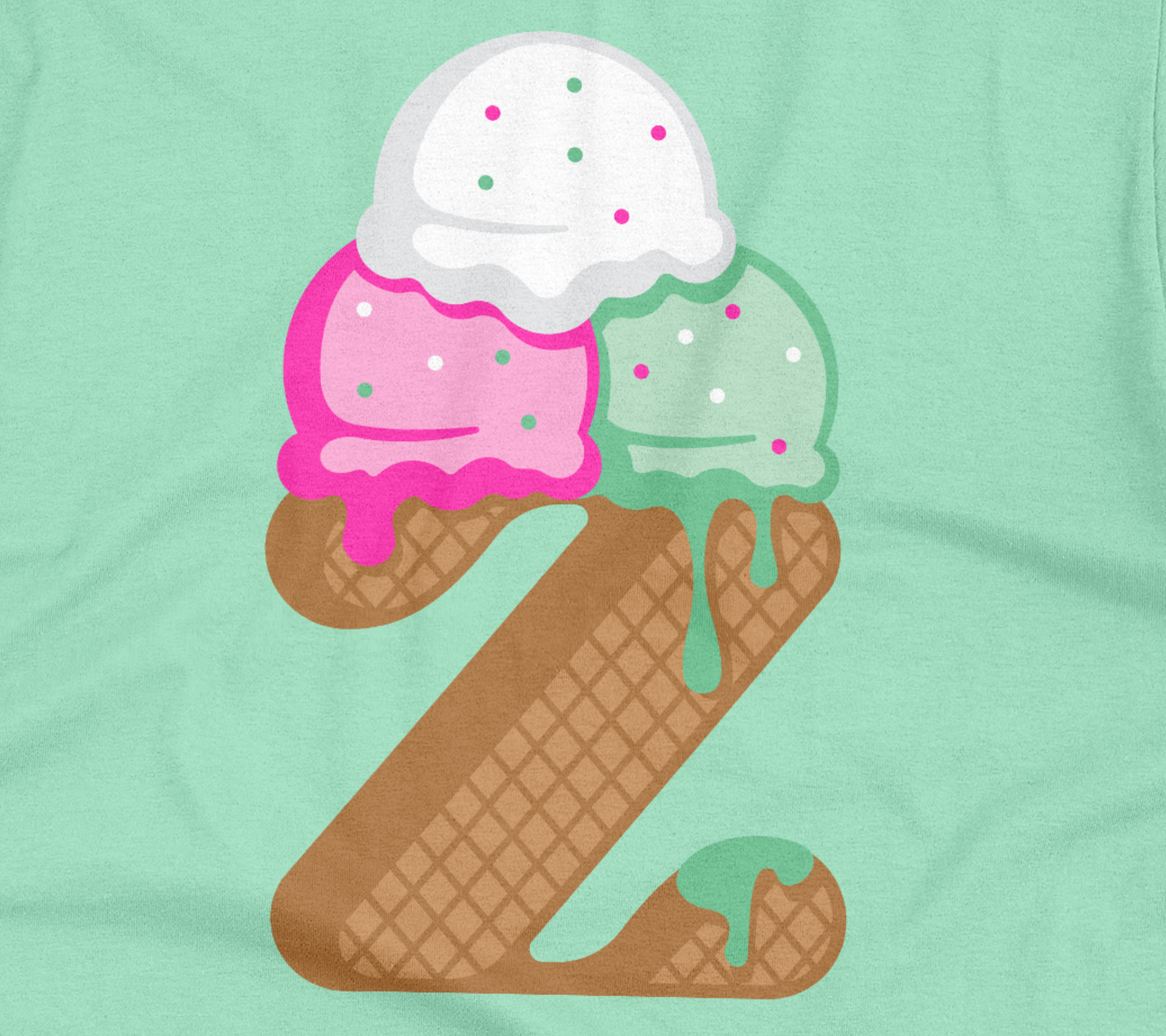 Close up of the green tee with an ice cream design.