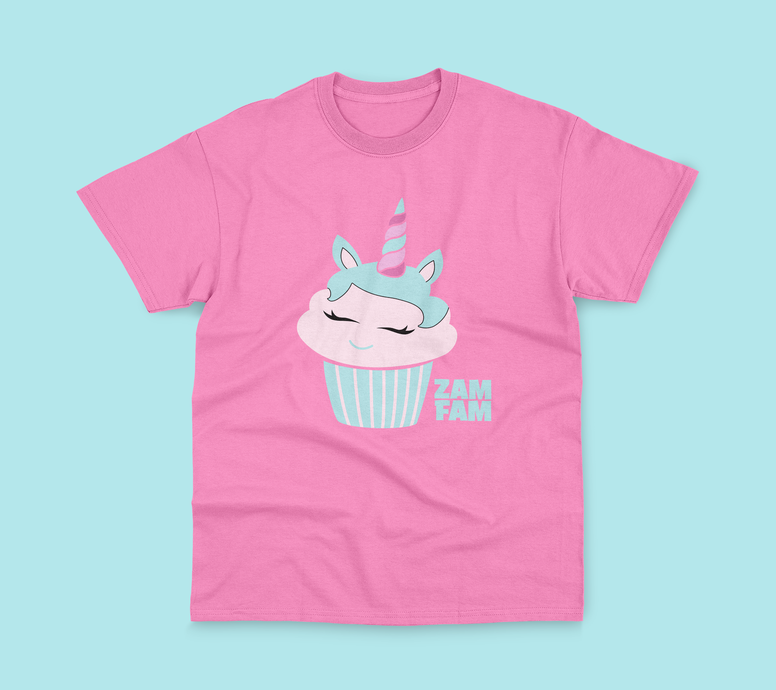 Pink tee featuring a cupcake unicorn design.