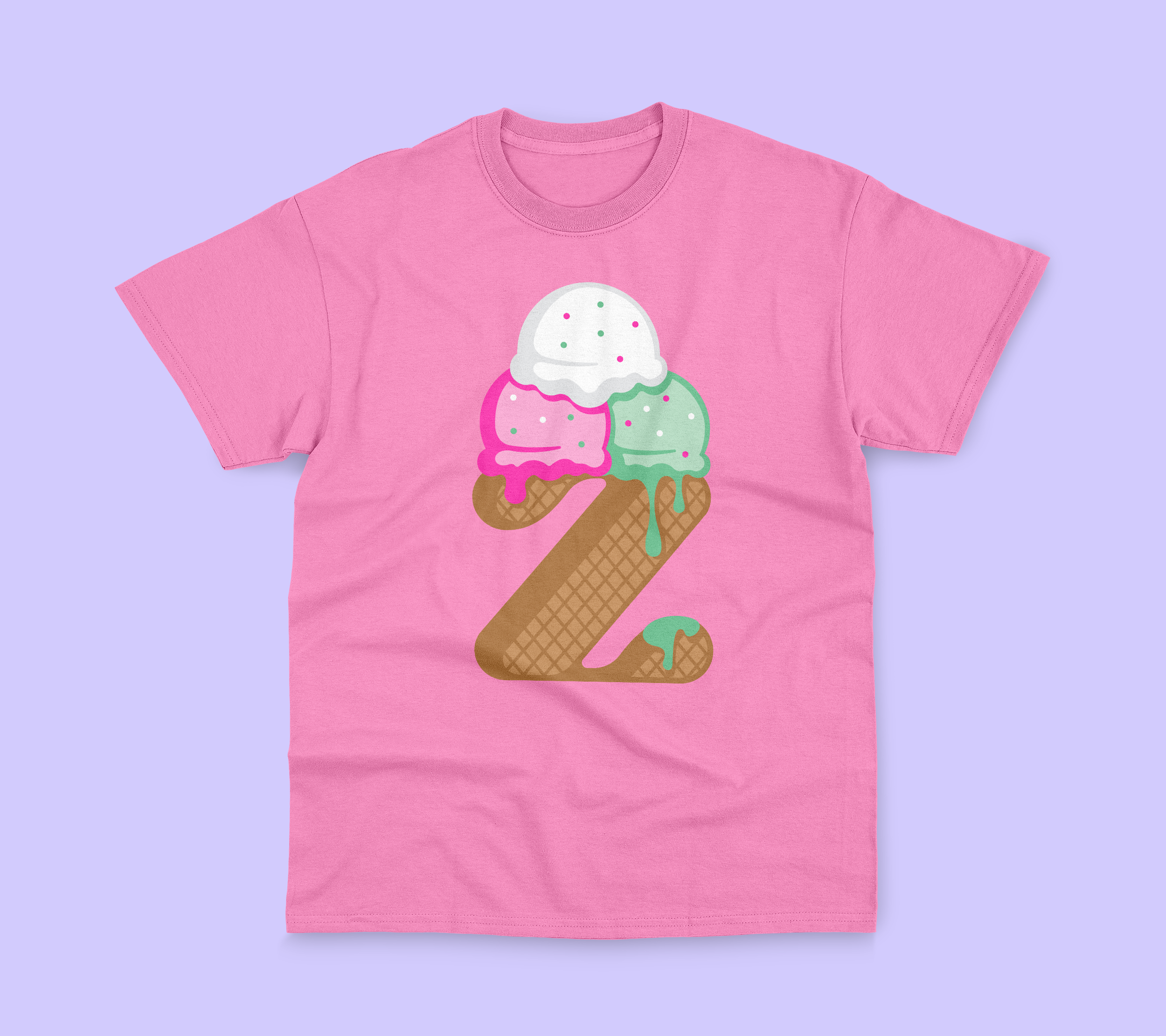 Pink tee with an ice cream design.