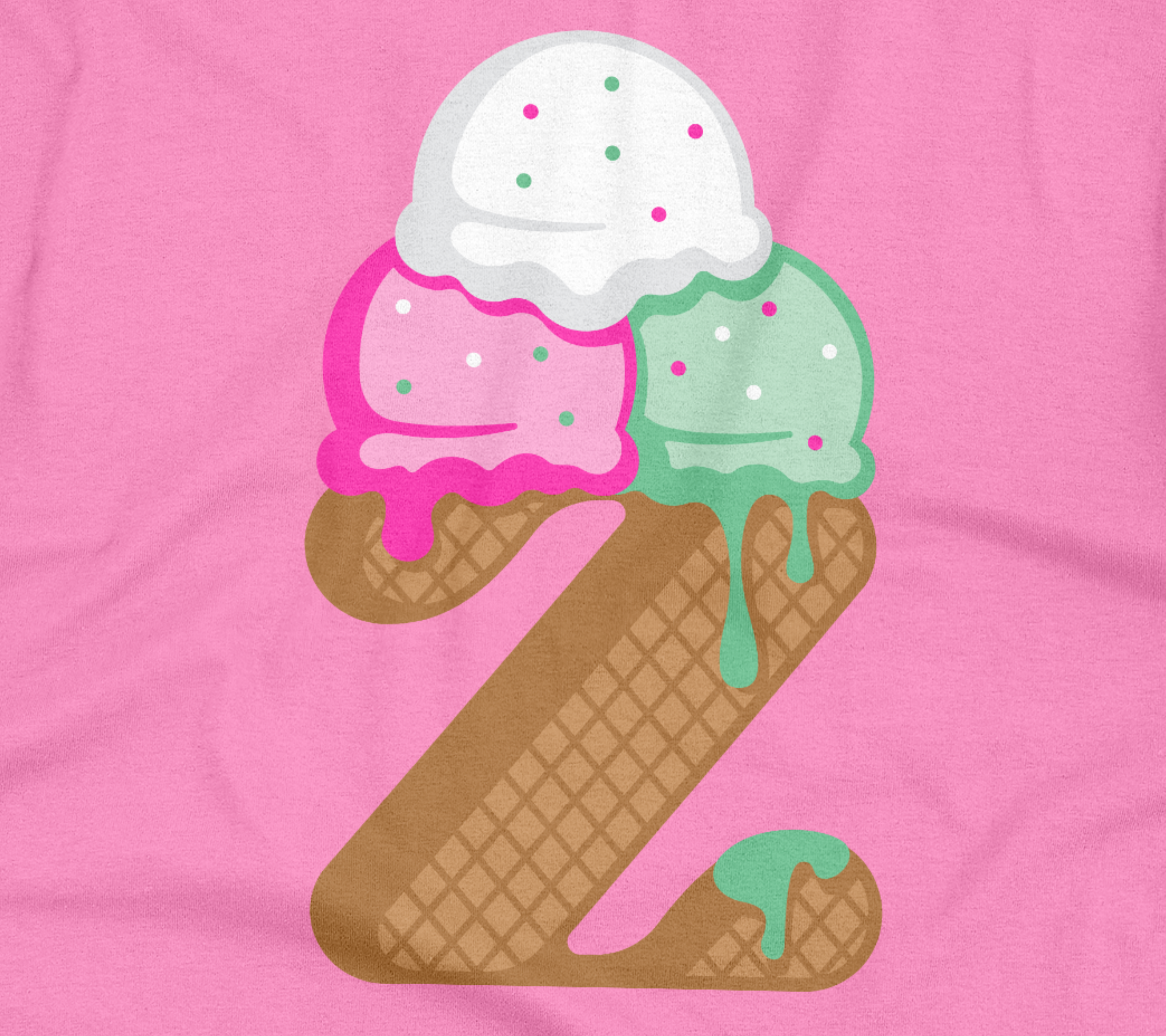 Close up of the pink tee with an ice cream design.