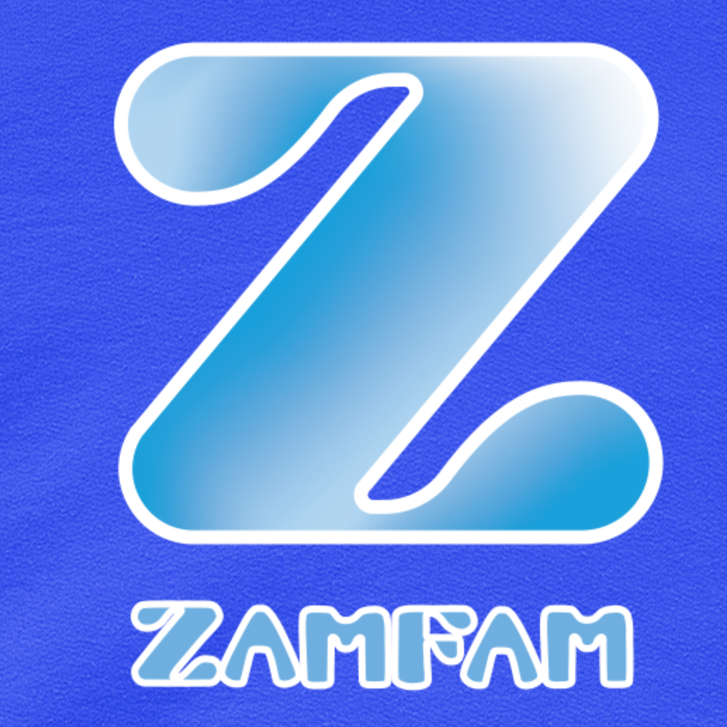 Close up of the center of the blue Zamfam hoodie.