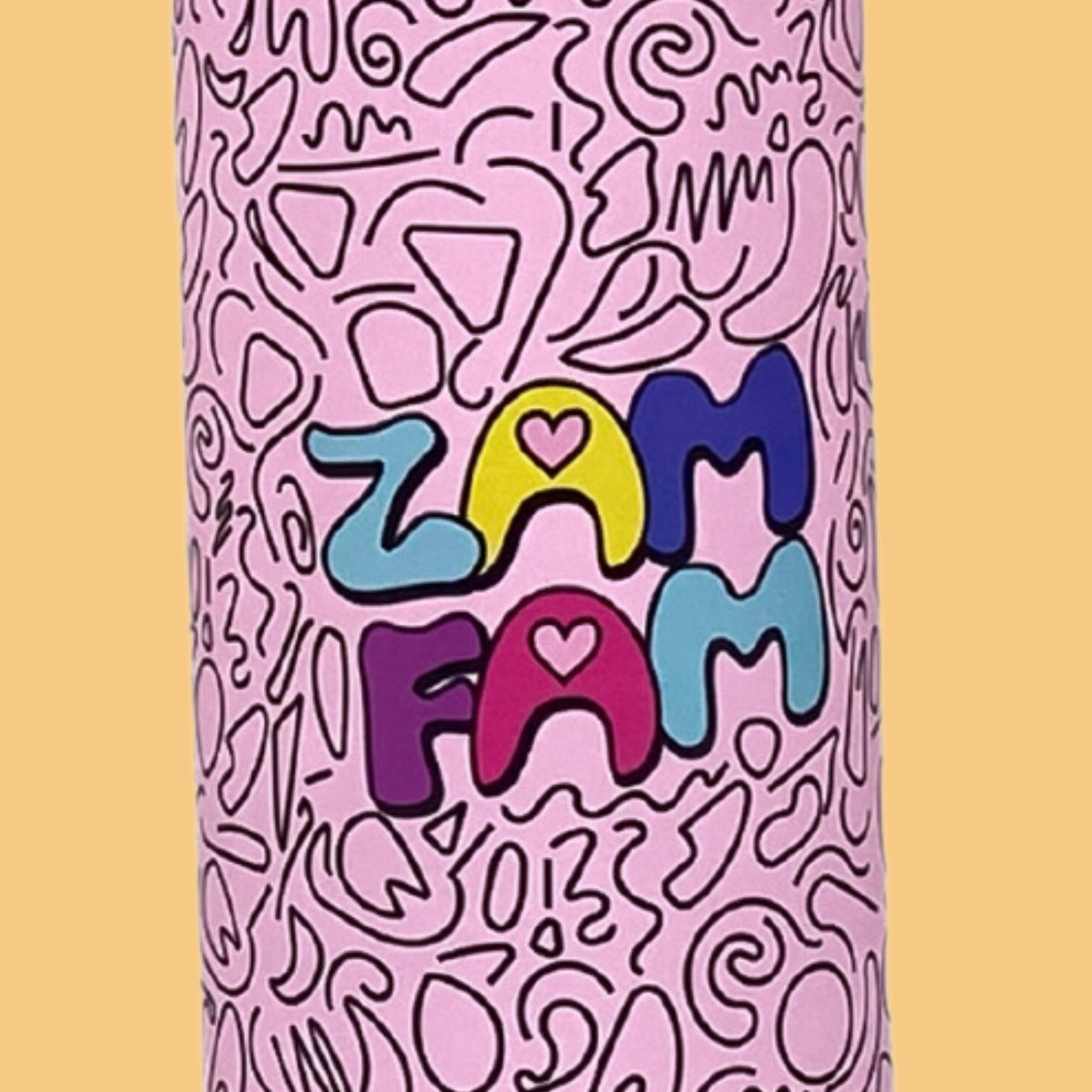 Side closeup of the pink Zamfam water bottle.